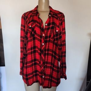 Torrid Red Plaid Button Up Plus Stretch Shirt Sz 2 2x